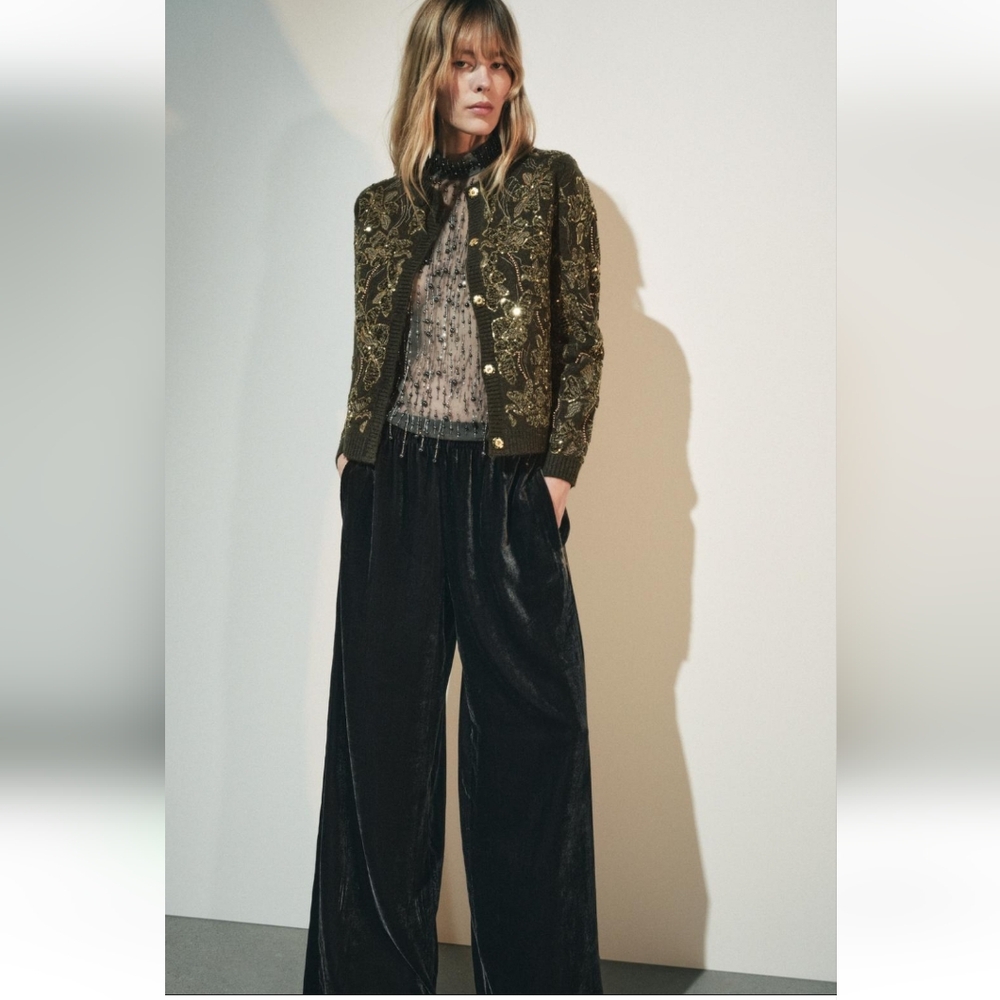 BNWT! Zara combination sequin knit cardigan
